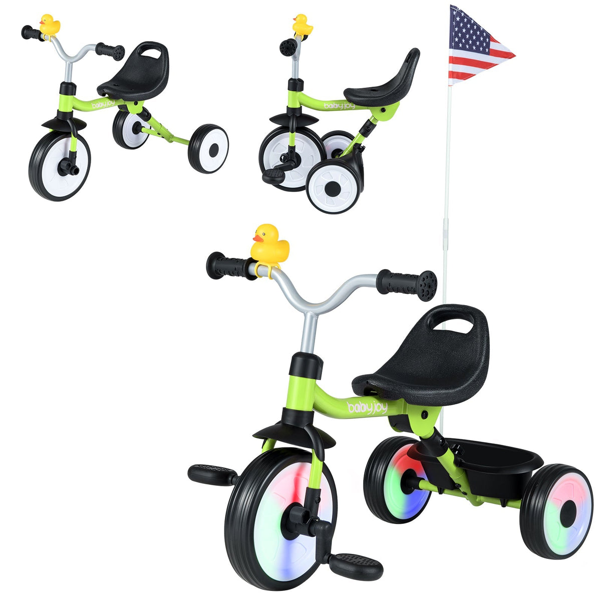 Toddler Tricycle with 3-Position Seat and Storage Basket for Kids