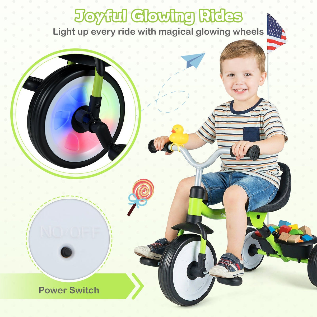 Toddler Tricycle with 3-Position Seat and Storage Basket for Kids