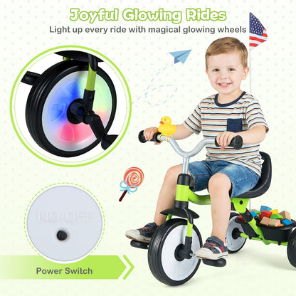 Toddler Tricycle with 3-Position Seat and Storage Basket for Kids
