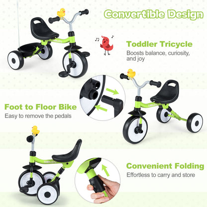 Toddler Tricycle with 3-Position Seat and Storage Basket for Kids