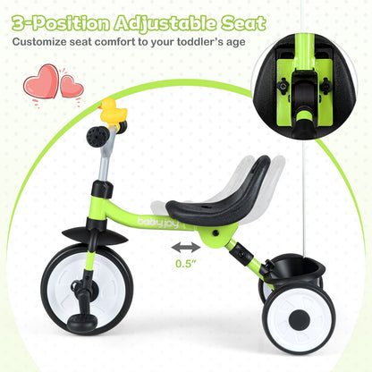 Toddler Tricycle with 3-Position Seat and Storage Basket for Kids