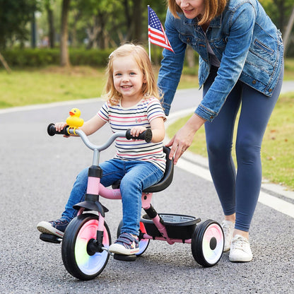 Toddler Tricycle with 3-Position Seat and Storage Basket for Kids