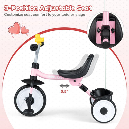 Toddler Tricycle with 3-Position Seat and Storage Basket for Kids