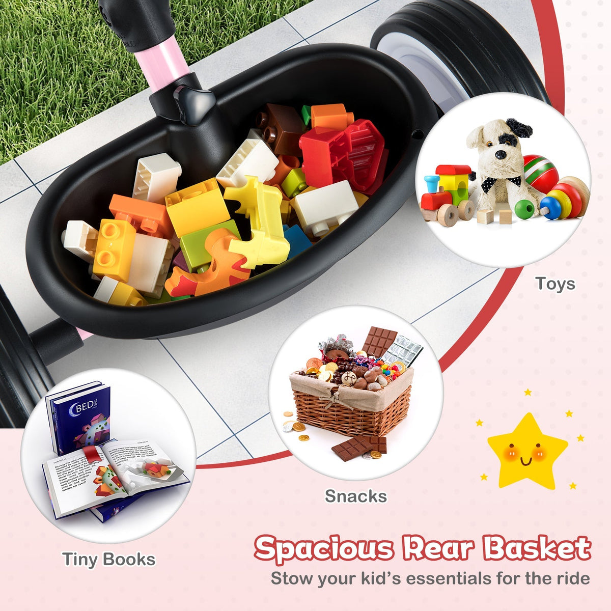 Toddler Tricycle with 3-Position Seat and Storage Basket for Kids