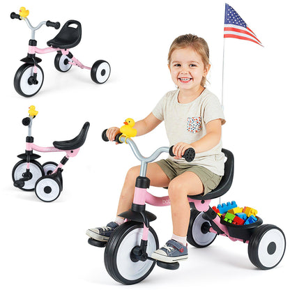 Toddler Tricycle with 3-Position Seat and Storage Basket for Kids