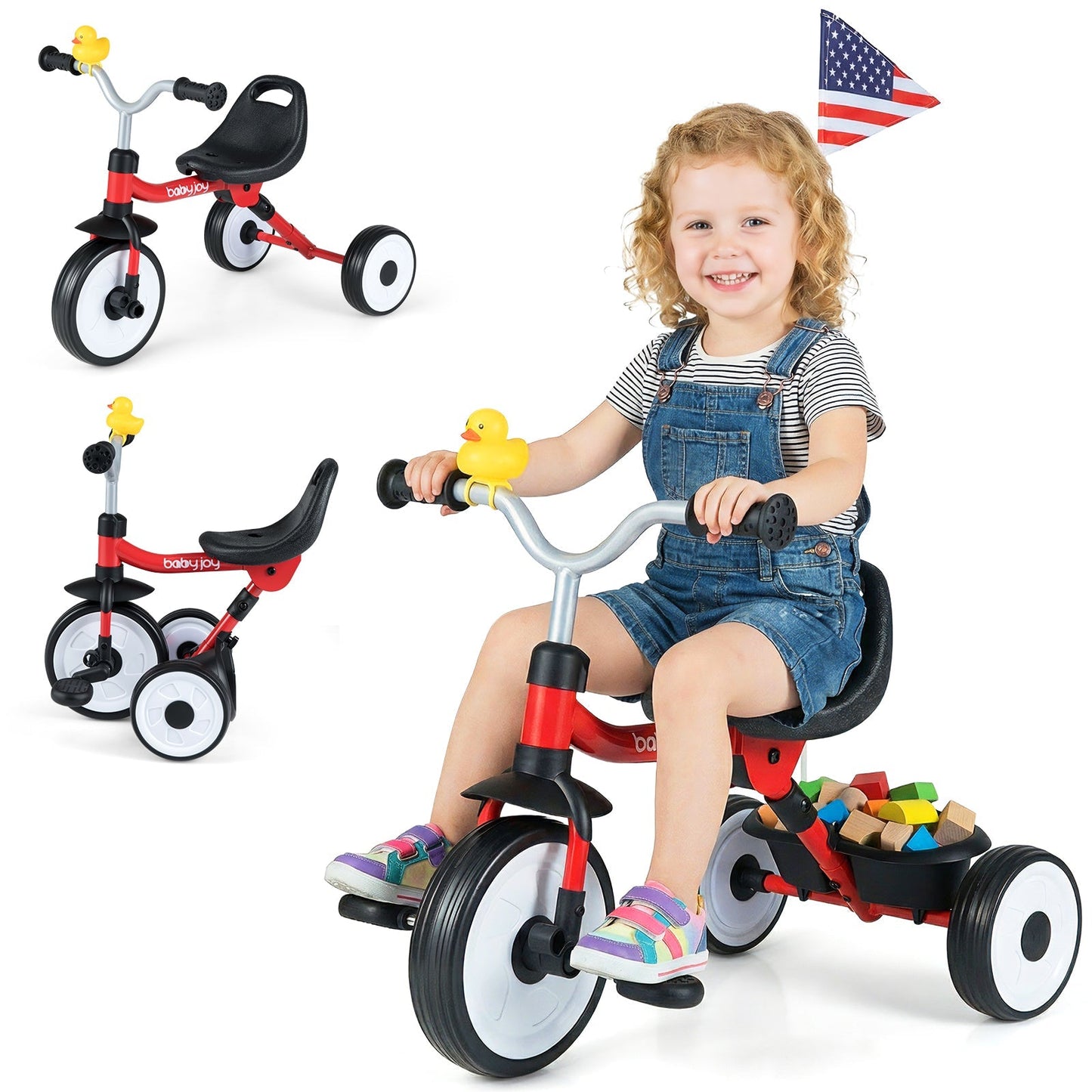 Toddler Tricycle with 3-Position Seat and Storage Basket for Kids