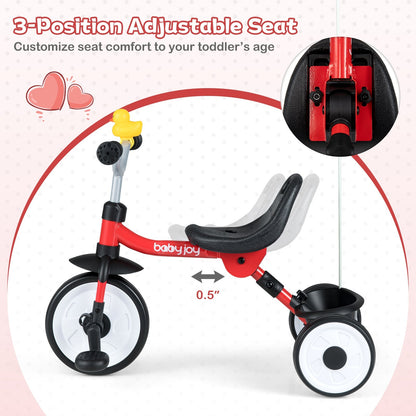 Toddler Tricycle with 3-Position Seat and Storage Basket for Kids