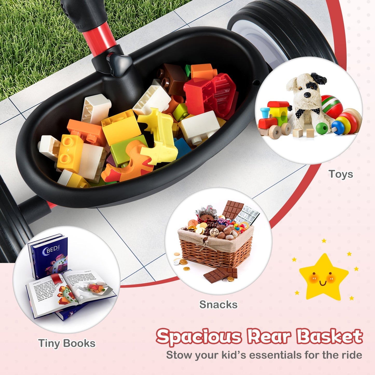 Toddler Tricycle with 3-Position Seat and Storage Basket for Kids