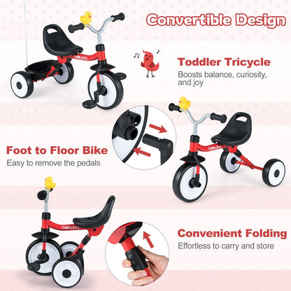 Toddler Tricycle with 3-Position Seat and Storage Basket for Kids
