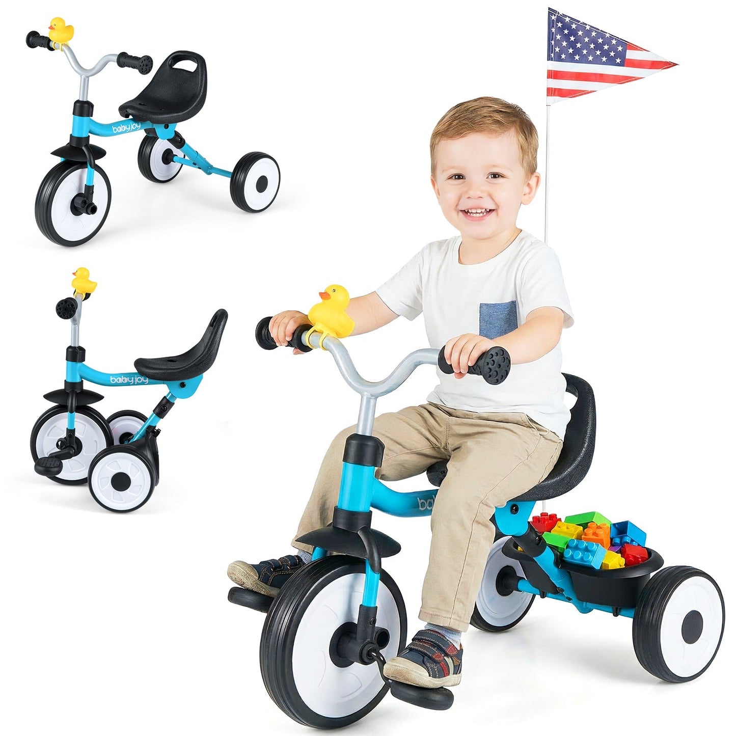 Toddler Tricycle with 3-Position Seat and Storage Basket for Kids