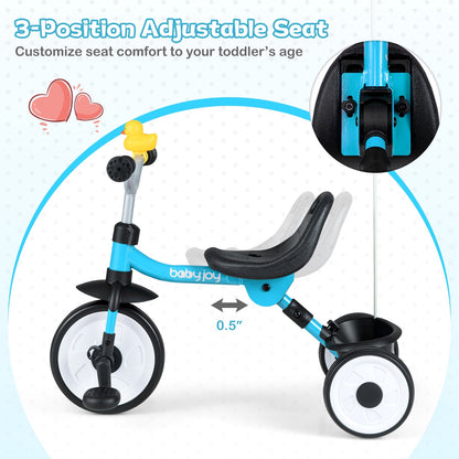 Toddler Tricycle with 3-Position Seat and Storage Basket for Kids