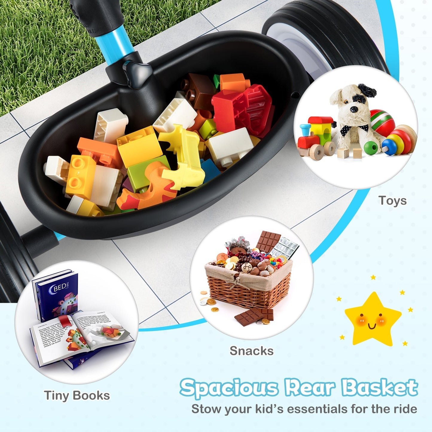 Toddler Tricycle with 3-Position Seat and Storage Basket for Kids