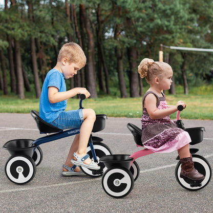 Toddler Tricycle with Adjustable Seat and Storage Baskets for 1.5-5 Years Old-Pink