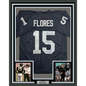 Framed Autographed/Signed Tom Flores 35x39 Las Vegas Oakland Black Football Jersey Beckett BAS COA