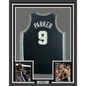 Framed Autographed/Signed Tony Parker 35x39 San Antonio Black Basketball Jersey Steiner COA