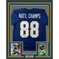 Framed Autographed/Signed Tony Rice 35x39 1988 National Champions Notre Dame Blue College Football Jersey JSA COA