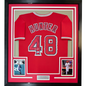 Framed Autographed/Signed Torii Hunter 35x39 Los Angeles Anaheim Red Baseball Jersey Beckett BAS COA