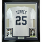 Framed Autographed/Signed Gleyber Torres 35x39 New York Pinstripe Baseball Jersey Beckett BAS COA