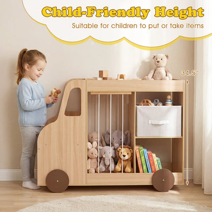 Kids Toy Storage Organizer with Wheels and Stuffed Animal Bin