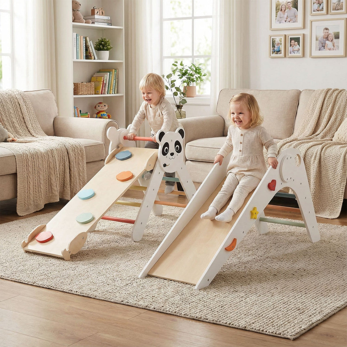 Triangle Set Foldable Kids Climbing Toys Panda-Themed Wood Montessori Climbing Set
