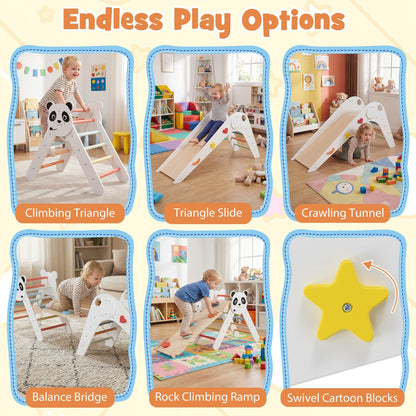 Triangle Set Foldable Kids Climbing Toys Panda-Themed Wood Montessori Climbing Set