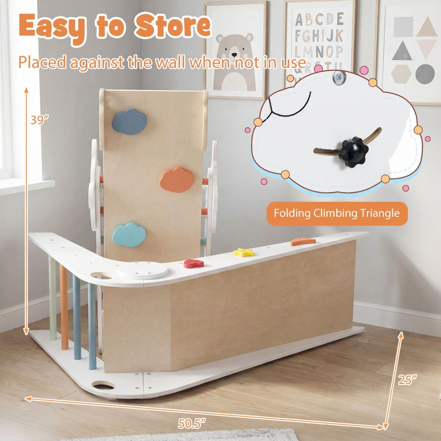 Triangle Set Foldable Kids Climbing Toys Panda-Themed Wood Montessori Climbing Set
