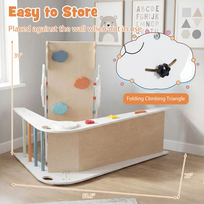 Triangle Set Foldable Kids Climbing Toys Panda-Themed Wood Montessori Climbing Set