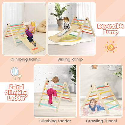 3-in-1 Climbing Set Foldable and Adjustable Kids Triangle Set-Multicolor