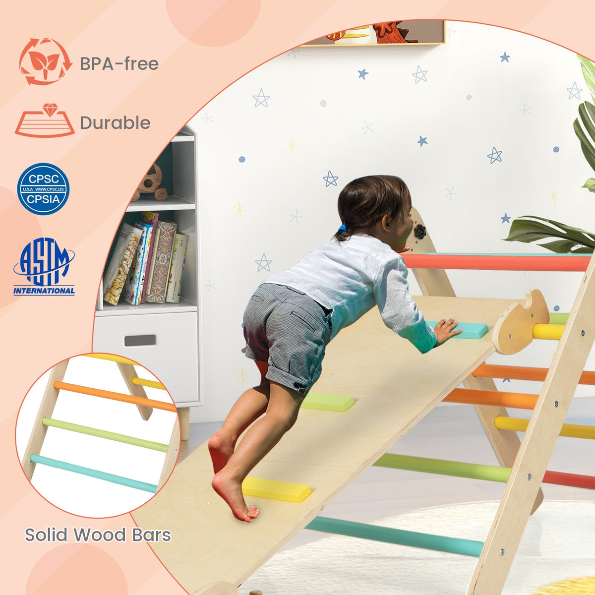 3-in-1 Climbing Set Foldable and Adjustable Kids Triangle Set-Multicolor