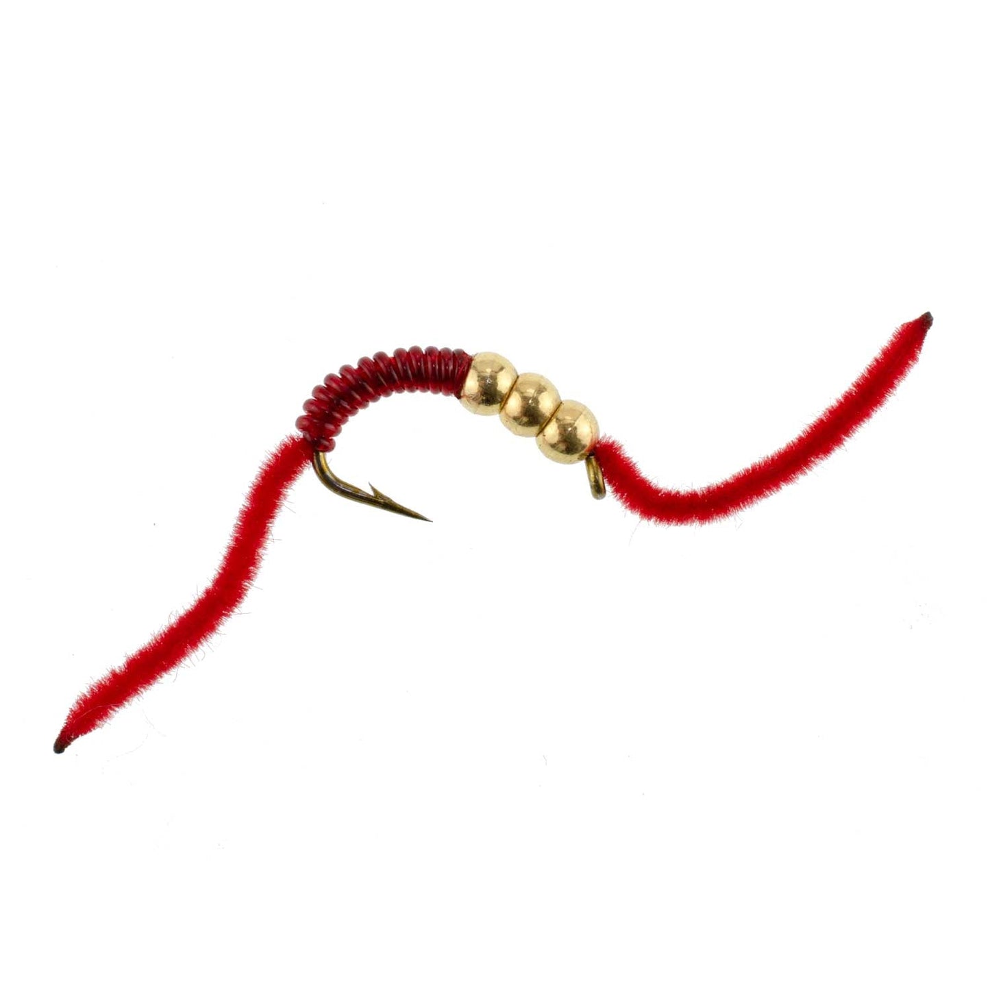 San Juan Triple Tungsten Bead Power Worm  Red V-Rib - 6 Flies Size 6