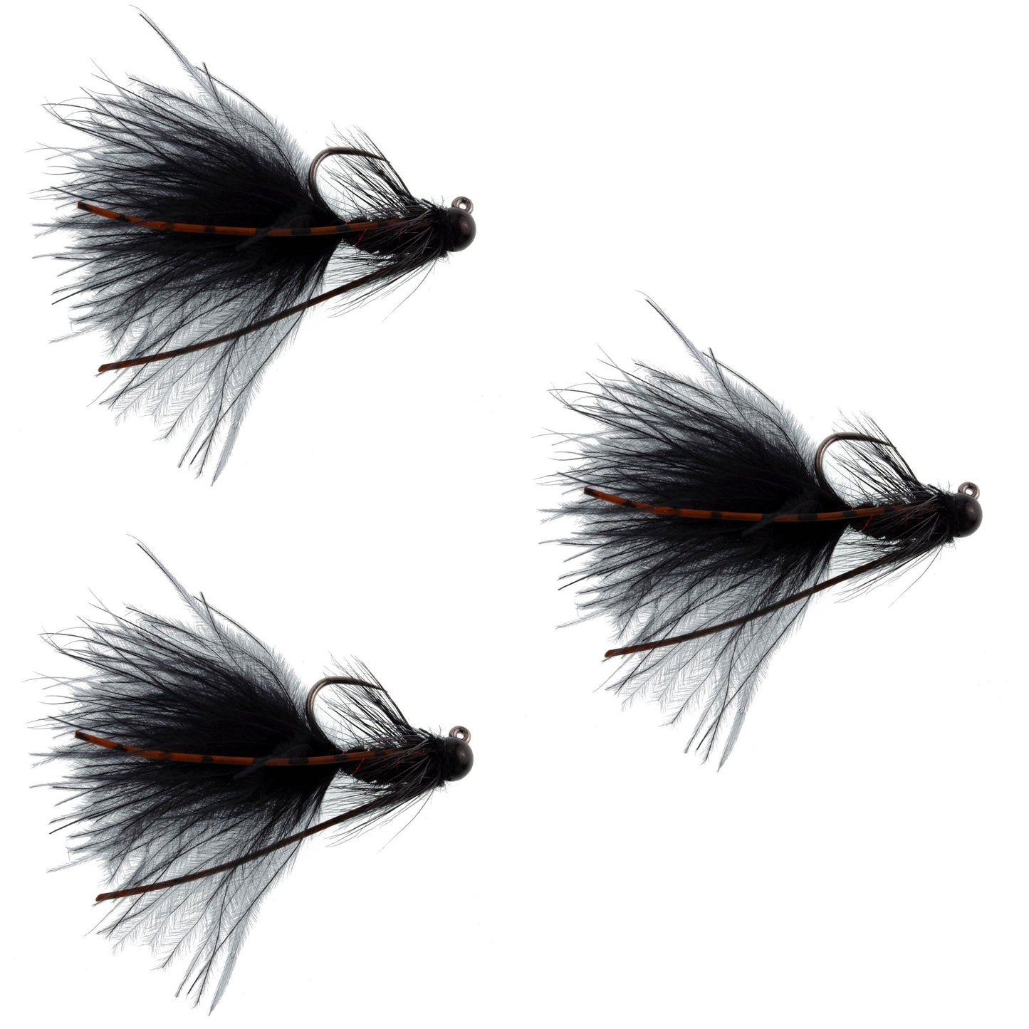 3 Pack Tungsten Bead Tactical Black Mini Bugger Euro Nymph Fly - Size 8