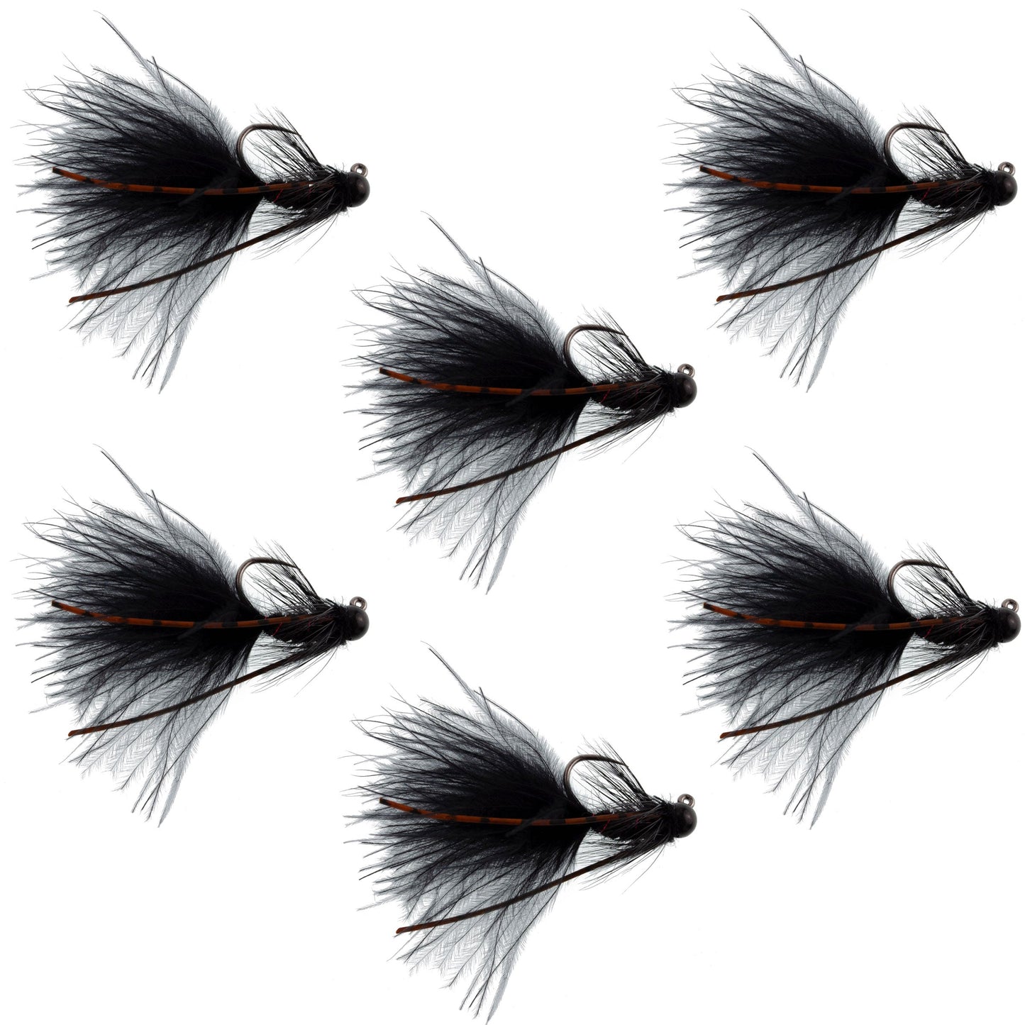 Tungsten Bead Tactical Black Mini Bugger Euro Nymph Fly - 6 Flies Size 8