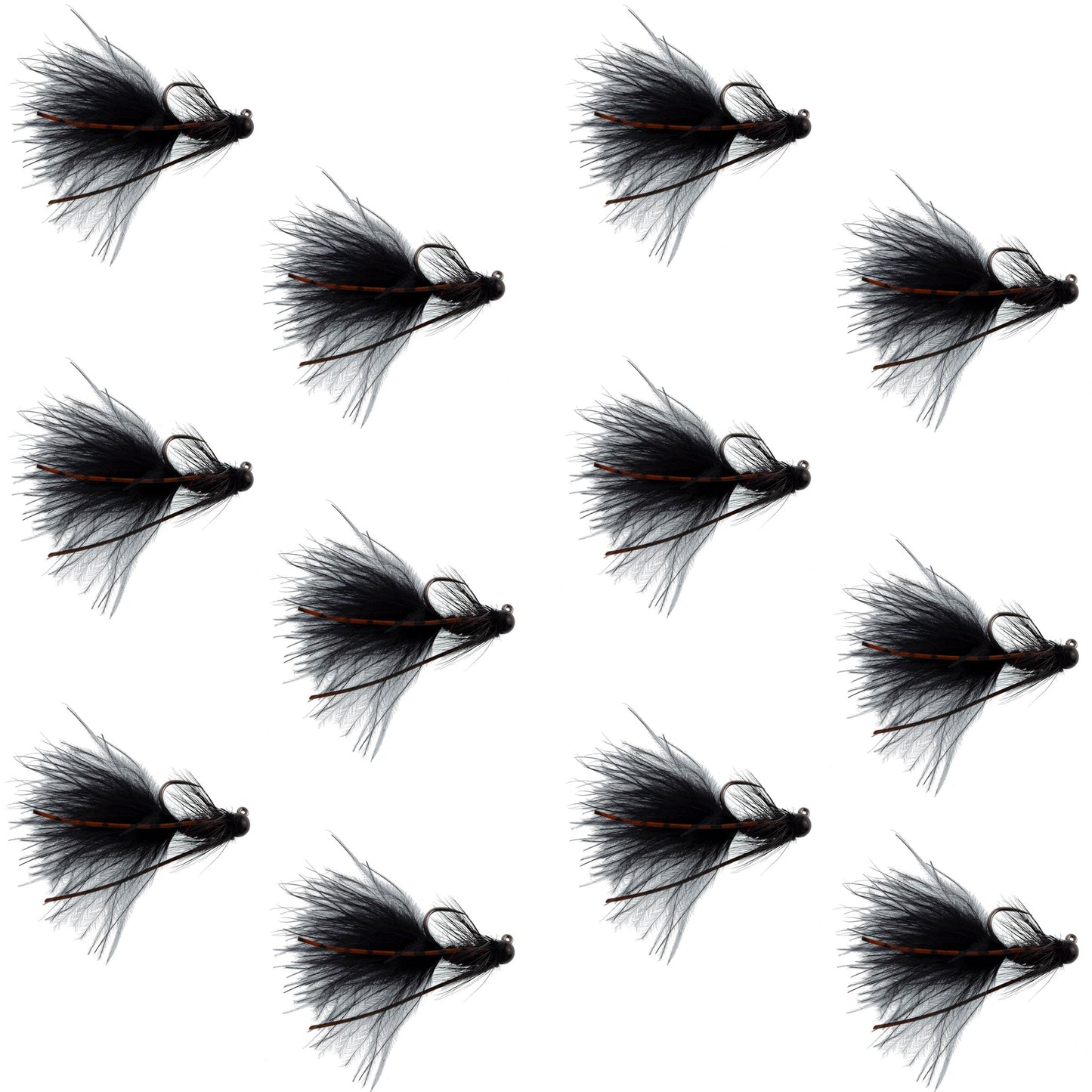 Tungsten Bead Tactical Black Mini Bugger Euro Nymph Fly - 12 Flies Size 12