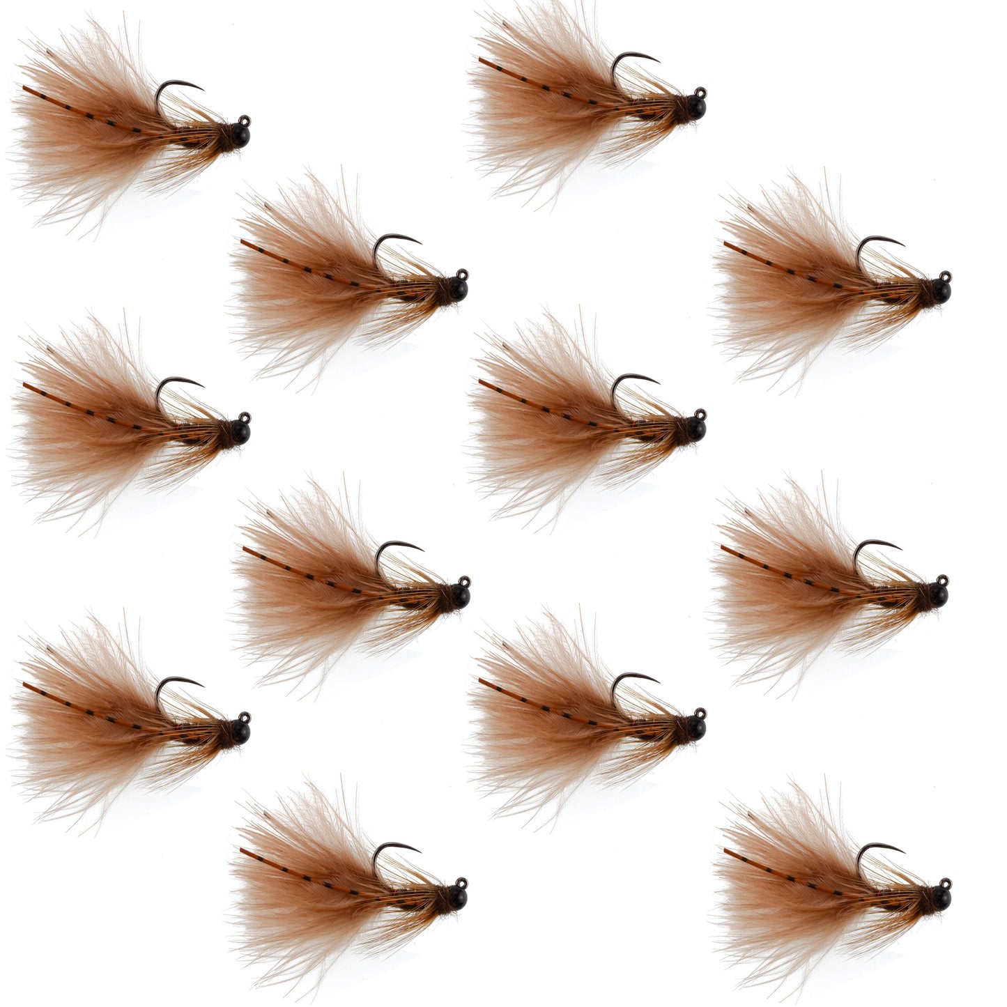 Tungsten Bead Tactical Brown Mini Bugger Euro Nymph Fly - 12 Flies Size 12