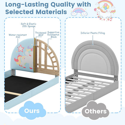 Twin Floor Bed Frame Upholstered Twin Size Kids Floor Bed with 210D Oxford Cloth Floor Mat
