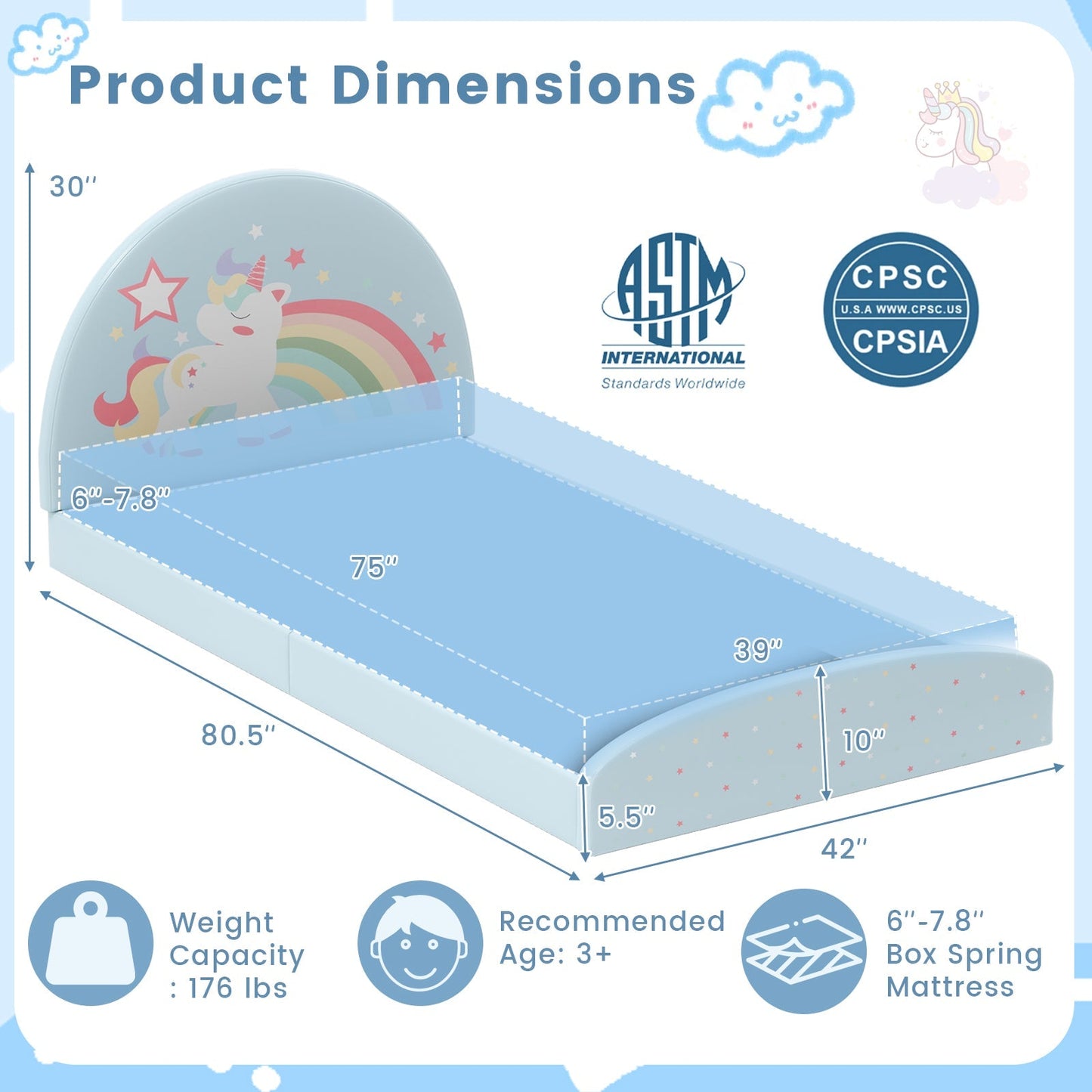Twin Floor Bed Frame Upholstered Twin Size Kids Floor Bed with 210D Oxford Cloth Floor Mat