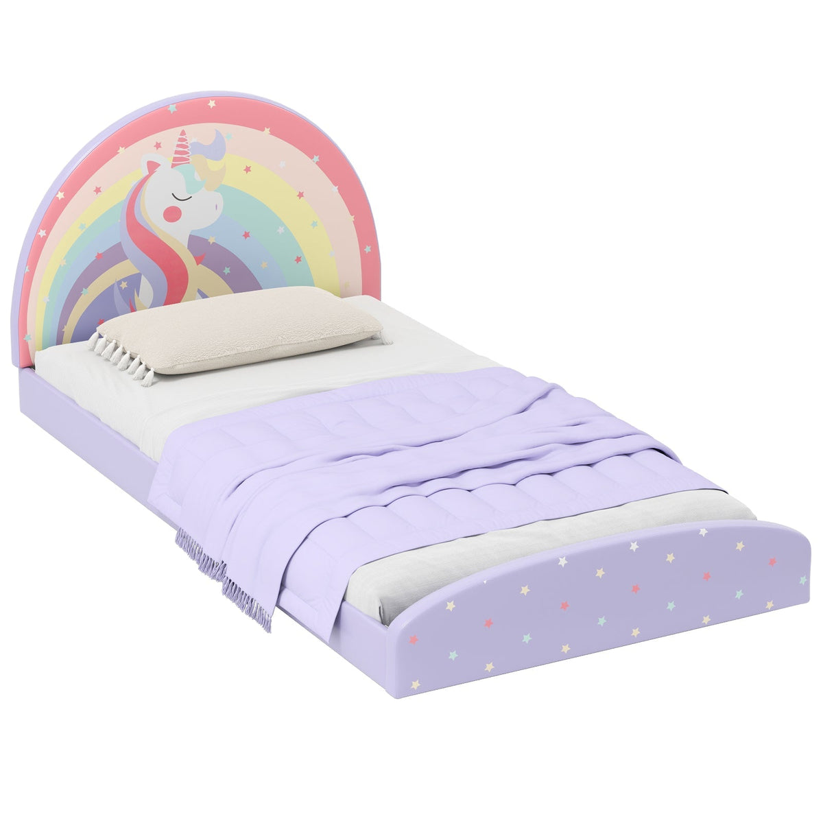 Twin Floor Bed Frame Upholstered Twin Size Kids Floor Bed with 210D Oxford Cloth Floor Mat