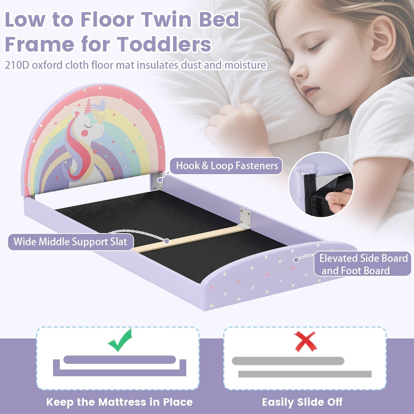 Twin Floor Bed Frame Upholstered Twin Size Kids Floor Bed with 210D Oxford Cloth Floor Mat