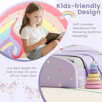 Twin Floor Bed Frame Upholstered Twin Size Kids Floor Bed with 210D Oxford Cloth Floor Mat