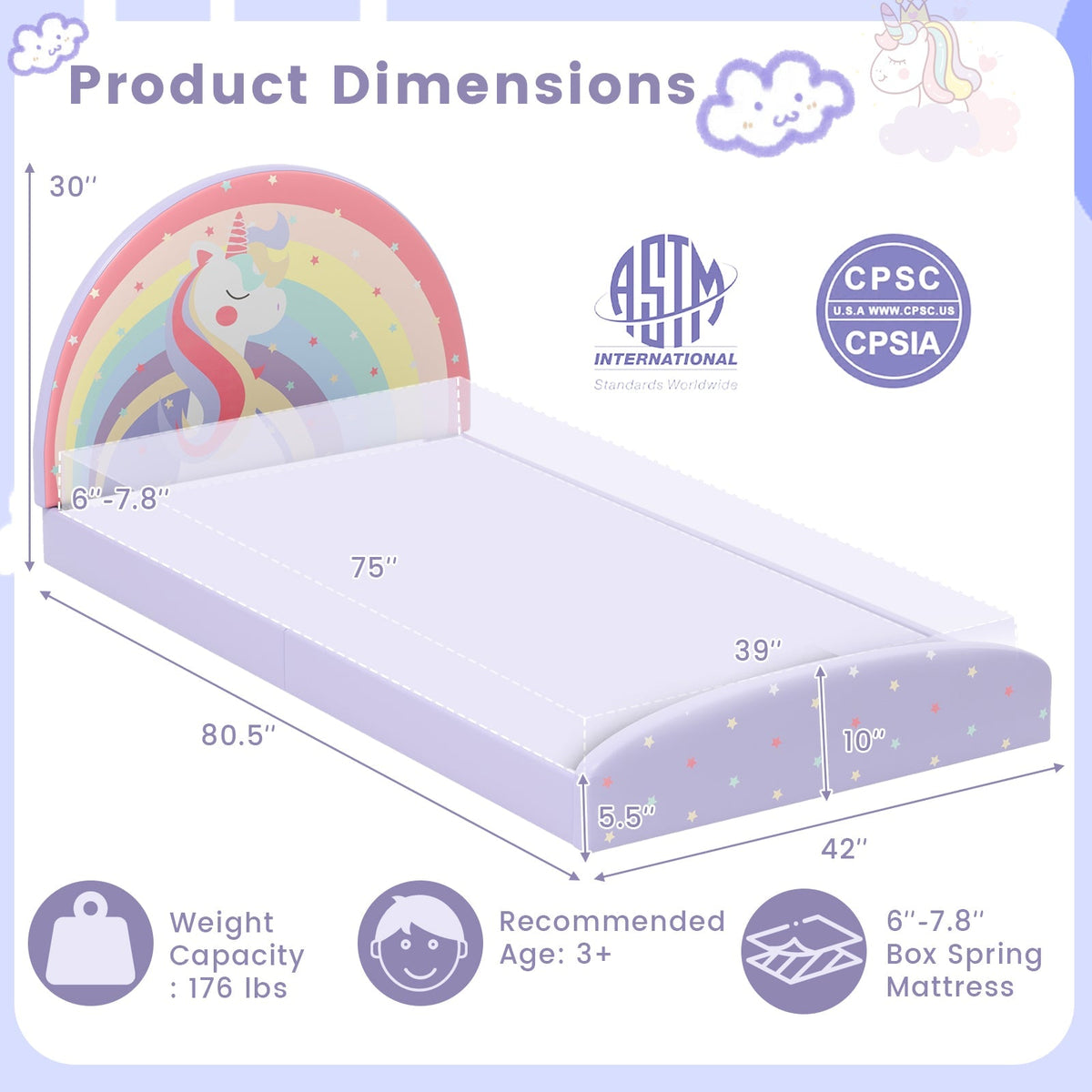 Twin Floor Bed Frame Upholstered Twin Size Kids Floor Bed with 210D Oxford Cloth Floor Mat