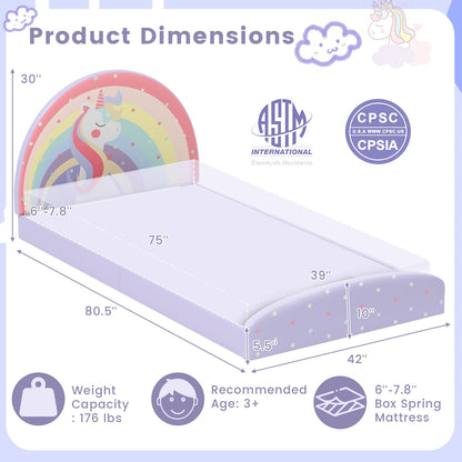 Twin Floor Bed Frame Upholstered Twin Size Kids Floor Bed with 210D Oxford Cloth Floor Mat