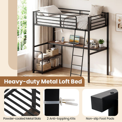 Twin Loft Bed with Desk and Shelves for Kids and Adults
