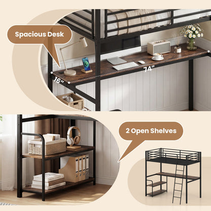 Twin Loft Bed with Desk and Shelves for Kids and Adults