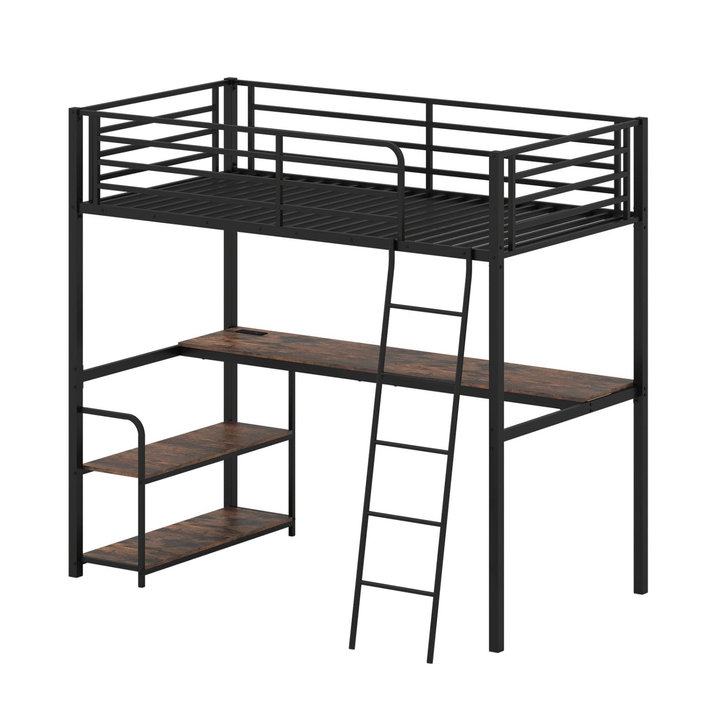 Twin Loft Bed with Desk and Shelves for Kids and Adults