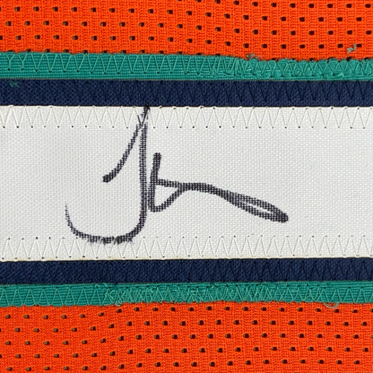 Framed Autographed/Signed Tyreek Hill 35x39 Miami Orange Retro Football Jersey JSA COA