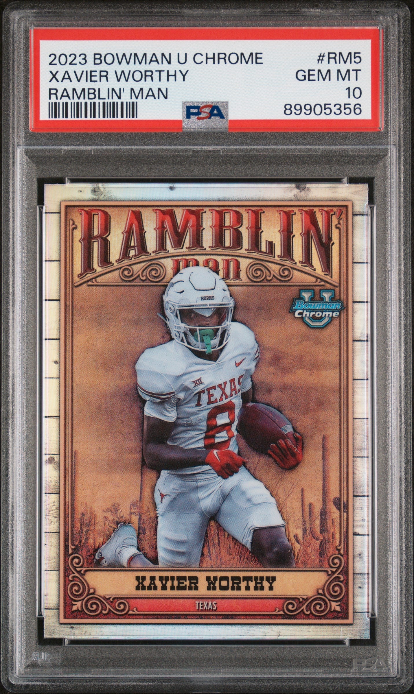 Graded 2023 Topps Bowman University Xavier Worthy #RM5 Ramblin Man Rookie RC Football Card PSA 10 Gem Mint