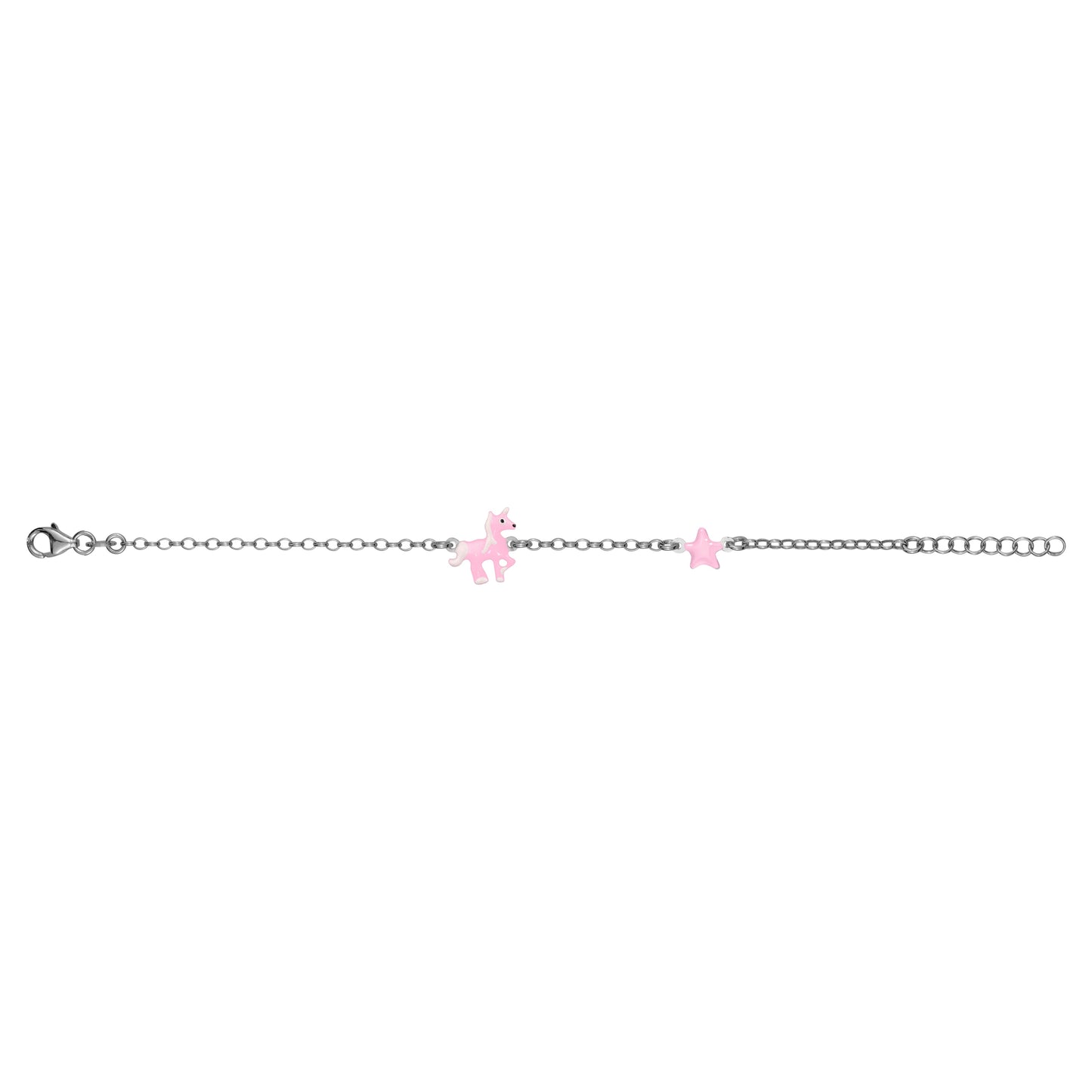 UNICORNJ Sterling Silver 925 Bracelet for Girls Trotting Unicorn and Star with Enamel 6.5"