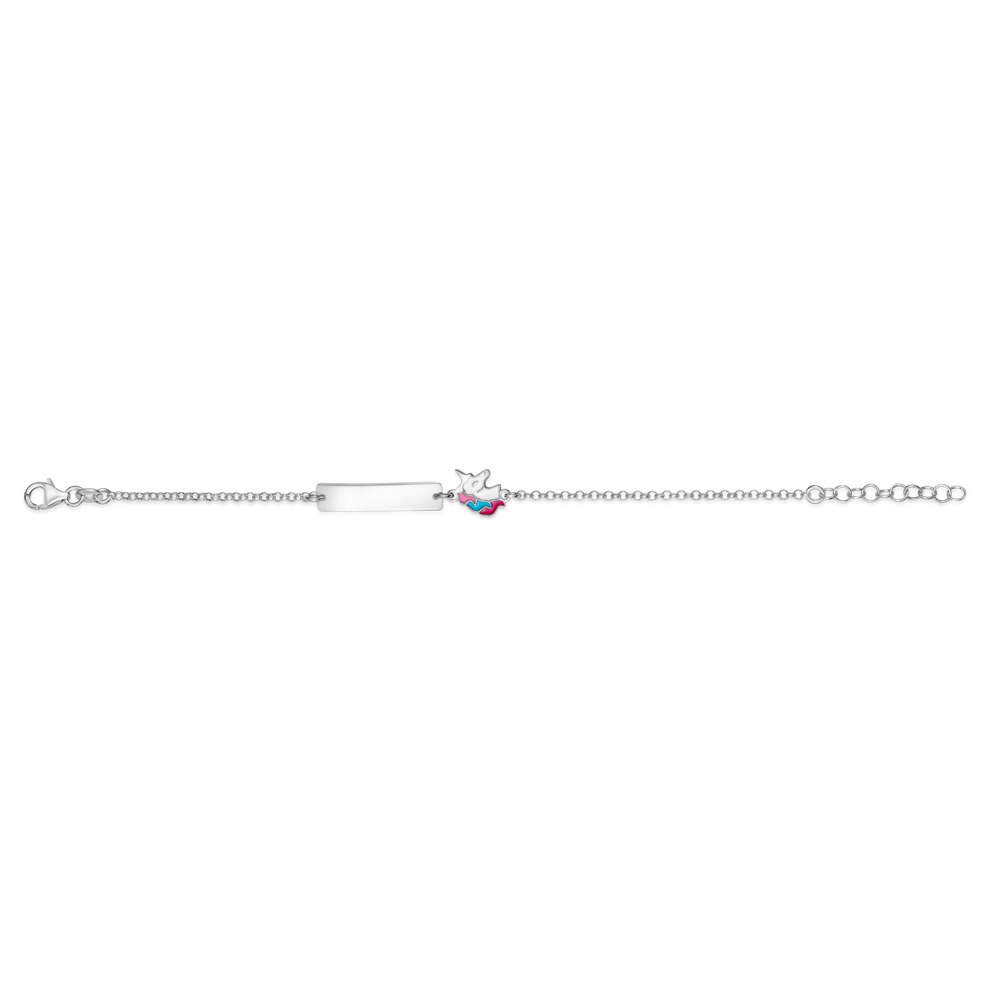 UNICORNJ Sterling Silver 925 Engravable ID Bracelet Rolo Chain for Girls Boys with Enamel 6.5"