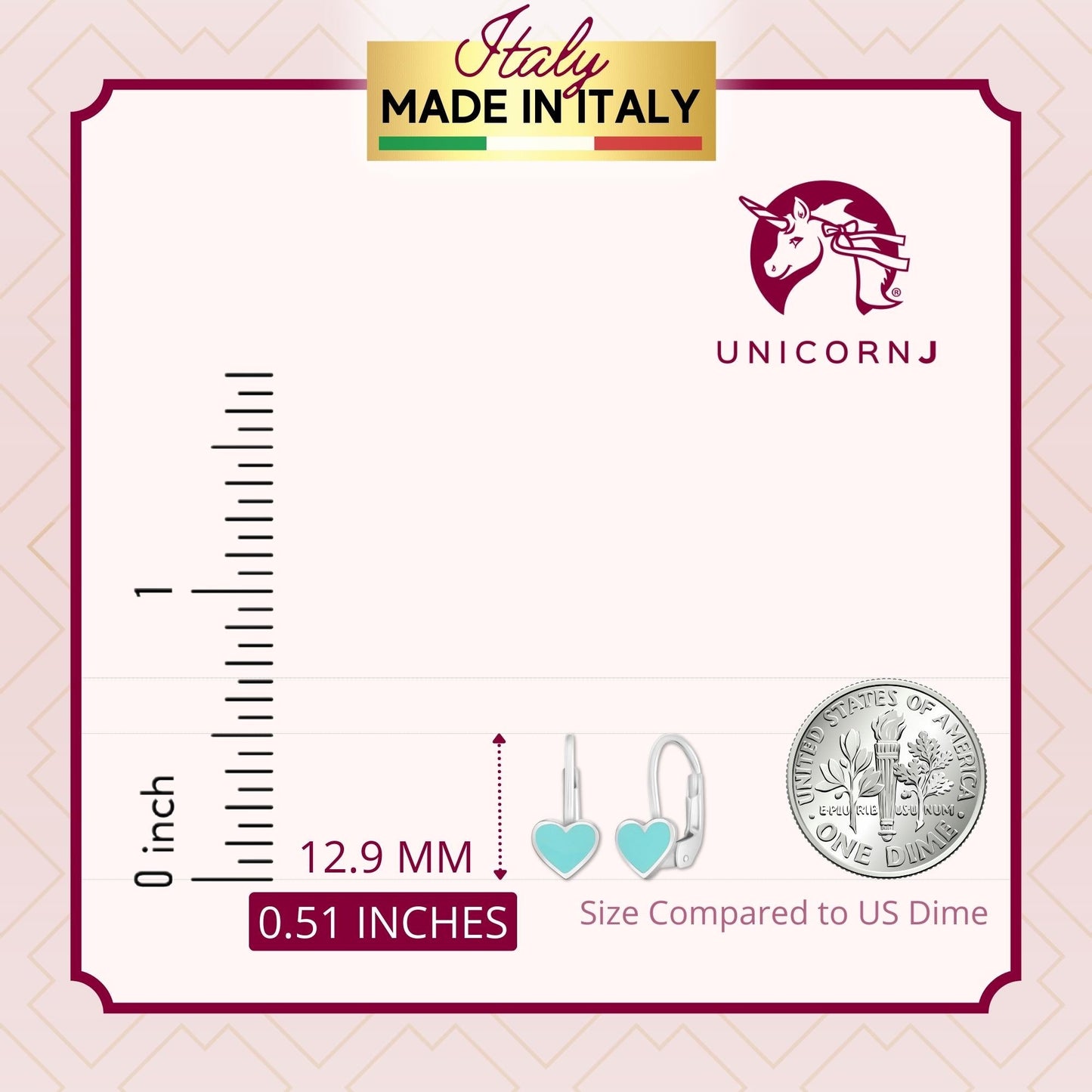 14K White or Yellow Gold Small Heart Leverback Earrings with Light Blue or Pink and Dark Pink Enamel