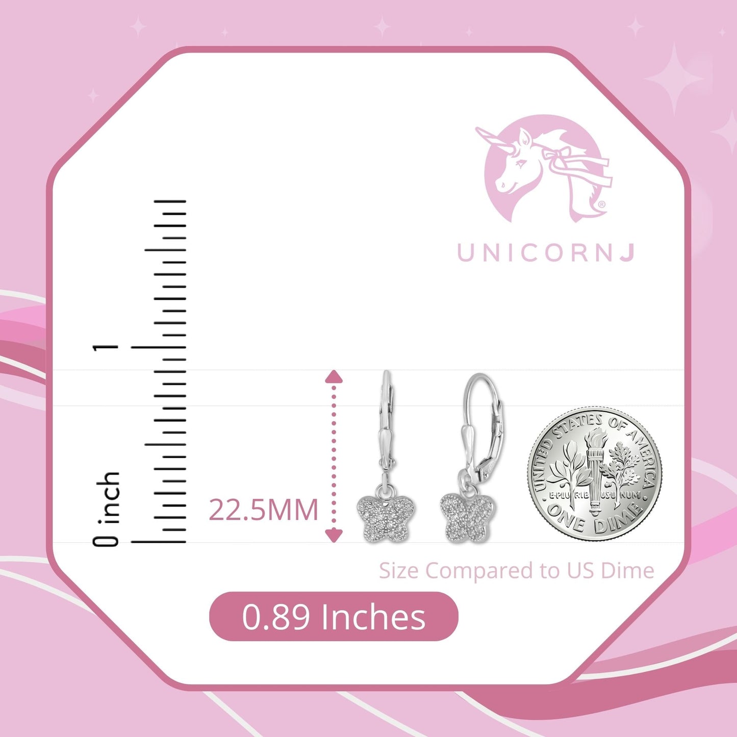 Butterfly Leverback Earrings in Sterling Silver with CZ Pavé